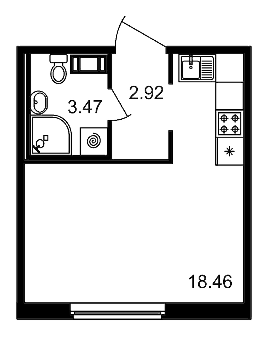 Квартира студия 24.85 м², 2/15 эт., ЖК «Новые горизонты»